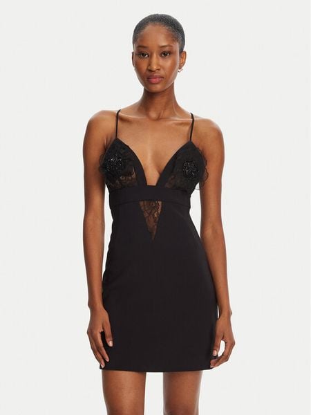 Elisabetta Franchi Sukienka koktajlowa AB72952E2-V460 Czarny Slim Fit. Czarne sukienki damskie Elisabetta Franchi, bez wzorów, z syntetyku, wizytowe, bez kołnierzyka, bez ramiączek. Za 1,329.00 zł.