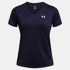 Koszulka szybkoschnąca damska Under Armour UA Tech Twist V-Neck. Niebieskie bluzki damskie Under Armour, m, bez wzorów, sportowe, bez kołnierzyka, bez ramiączek. Za 91.79 zł.