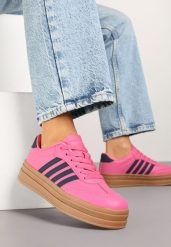 Różowo-Granatowe Sneakersy Kultowe Tenisówki na Grubej Podeszwie z Tłoczeniami Ellimia. Czerwone trampki i tenisówki damskie Renee, bez wzorów, z jeansu, bez zapięcia. Za 99.99 zł.