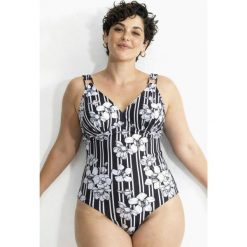 Damskie Strój kąpielowy paski z kwiatami miękkie miseczki. Czarne stroje kąpielowe damskie Ulla Popken, plus size, bez wzorów, z elastanu. Za 239.99 zł.