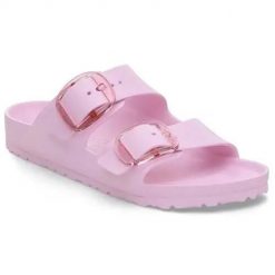 Klapki damskie Birkenstock Arizona. Czerwone klapki damskie Birkenstock, bez wzorów, z materiału, klasyczne, bez obcasa, bez zapięcia. Za 425.00 zł.