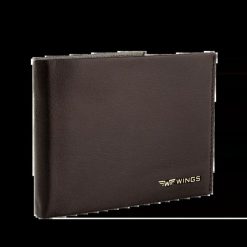 WINGS Męski portfel ze skóry naturalnej koziej z odchylaną klapką Brown. Brązowe portfele męskie Wings, bez wzorów, z materiału. Za 67.90 zł.