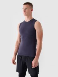 4F Tank top treningowy bezszwowy szybkoschnący męski 4F x Robert Lewandowski - granatowy L/XL. Szare koszulki sportowe męskie 4F, l, bez wzorów, z dzianiny, bez ramiączek, na fitness i siłownię. Za 59.99 zł.