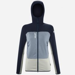 Bluza turystyczna damska Millet Fusion Grid Hoodie active fit Polartec PowerGrid. Białe bluzy damskie Millet, xl, bez wzorów, z tkaniny, sportowe, bez ramiączek, z kapturem. Za 770.00 zł.