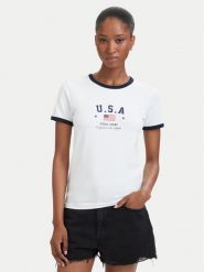 Guess Jeans T-Shirt W6YI16 K3995 Biały Slim Fit. Białe t-shirty damskie Guess Jeans, m, z aplikacjami, z bawełny, bez kołnierzyka, bez ramiączek. Za 159.99 zł.