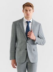 PAKO LORENTE – Szara marynarka garniturowa w niebieską kratę. Niebieskie garnitury męskie Pako Lorente, na lato, bez wzorów, z elastanu. Za 499.99 zł.