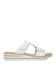 Rieker Klapki CEO-V0636-80 Biały. Białe klapki damskie Rieker, bez wzorów, z materiału, bez obcasa, bez zapięcia. Za 299.99 zł.