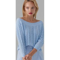Sweter off shoulder - Niebieski. Niebieskie swetry nierozpinane damskie Mohito, l, bez wzorów, bez kołnierzyka, bez ramiączek. Za 89.99 zł.