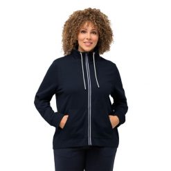 Damskie Bluza rozpinana stójka kieszeń kangurka dłuższy tył. Niebieskie bluzy damskie Ulla Popken, plus size, bez wzorów, z bawełny, bez ramiączek, bez kaptura. Za 239.99 zł.