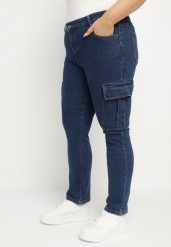 Granatowe Jeansy Cargo Regular Waist o Prostym Kroju Belvila. Niebieskie jeansy damskie Born2be, bez wzorów, z bawełny, eleganckie. Za 44.99 zł.