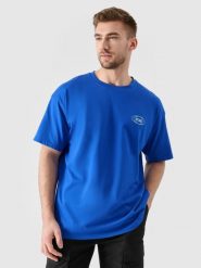 4F T-shirt oversize z nadrukiem męski - niebieski XL. Niebieskie t-shirty męskie 4F, m, bez wzorów, z bawełny, bez kołnierzyka, bez ramiączek. W wyprzedaży za 49.99 zł.