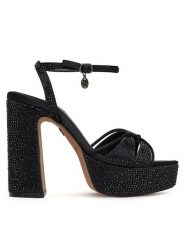Nine West Sandały S3SH005-01A Czarny. Czarne sandały damskie Nine West, bez wzorów, z materiału, bez obcasa, na słupku, bez zapięcia. Za 207.99 zł.