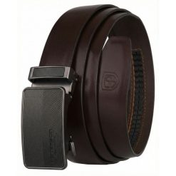 Pasek męski w ciemnobrązowym kolorze wykonany ze skóry naturalnej, wyposażony w klamrę automatyczną Peterson PTN A011-D.BROWN. Brązowe paski męskie Peterson, ze skóry, eleganckie. Za 99.99 zł.