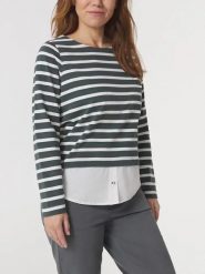 Sweter Damski TBS Aliyaron. Białe swetry nierozpinane damskie TBS, m, bez wzorów, z bawełny, eleganckie, bez kołnierzyka, bez ramiączek. Za 369.00 zł.