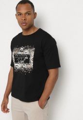 Czarny Bawełniany T-shirt Ozdobiony Nadrukiem Nartzedi. Czarne t-shirty damskie Born2be, m, bez wzorów, z bawełny, bez kołnierzyka, bez ramiączek. Za 34.99 zł.