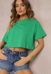 Zielony T-shirt o Fasonie Cropped Oversize Brighta. Zielone t-shirty damskie Renee, l, bez wzorów, eleganckie, bez kołnierzyka, bez ramiączek. Za 29.99 zł.