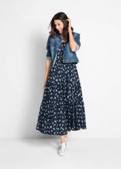 Sukienka z czystej bawełny. Czerwone sukienki damskie bonprix, na lato, bez wzorów, z bawełny, bez kołnierzyka, bez ramiączek, maxi. Za 169.99 zł.