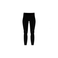 Legginsy 7/8 Slim Gym & Pilates 560 damskie czarne z miedzianym nadrukiem. Czarne legginsy damskie DOMYOS, bez wzorów, z bawełny. Za 89.99 zł.