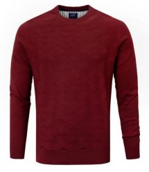 Bawełniany Sweter Męski - Pako Jeans - Bordowy z Fakturą Materiału. Czerwone swetry męskie Pako Jeans, na wiosnę, l, bez wzorów, z bawełny, eleganckie, bez kołnierzyka, bez ramiączek. Za 169.00 zł.