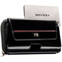 Skórzana, czarna saszetka męska z systemem RFID - Rovicky. Czarne saszetki i nerki męskie ROVICKY, ze skóry. Za 89.99 zł.