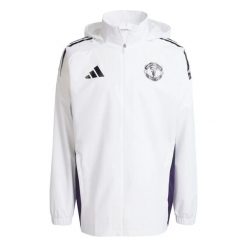 Kurtka przeciwdeszczowa Manchester United 2025/26. Białe kurtki męskie Adidas, m, bez wzorów, bez kaptura. Za 493.93 zł.