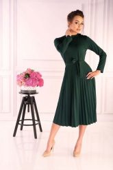 Ciemno Zielona Plisowana Sukienka z Zabudowanym Dekoltem. Zielone sukienki damskie Merribel, l, bez wzorów, z elastanu, wizytowe, bez kołnierzyka, bez ramiączek. Za 102.90 zł.