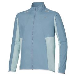 Kurtka z dresu Mizuno Tech Light. Niebieskie kurtki męskie Mizuno, bez wzorów, z dresówki, bez kaptura, do biegania. Za 337.65 zł.