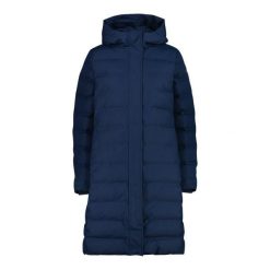 Kurtka puchowa z kapturem dla kobiet CMP. Niebieskie kurtki sportowe damskie CMP, bez wzorów, z puchu, bez ramiączek, z kapturem, trekkingowe. W wyprzedaży za 393.00 zł.