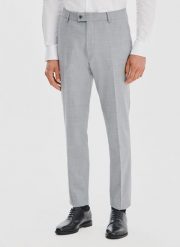 PAKO LORENTE – Gładkie szare spodnie garniturowe. Szare eleganckie spodnie męskie Pako Lorente, bez wzorów, z poliesteru, biznesowe. Za 549.99 zł.