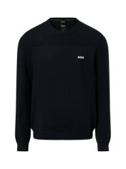 BOSS Green sweter z zawartością merynosów - Momentum Mężczyźni Sztuczne włókno niebieski, L. Niebieskie swetry męskie BOSS Green, l, bez wzorów, prążkowane, bez kołnierzyka, bez ramiączek. Za 629.95 zł.