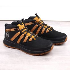 Skórzane buty męskie za kostkę czarno-żółte Loper Bustagrip. Czarne buty sportowe męskie Bustagrip, bez wzorów, z nubiku, za kostkę, bez zapięcia. Za 180.00 zł.