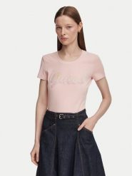 Guess T-Shirt W6YI56 K5028 Różowy jasny Slim Fit. Czerwone t-shirty damskie Guess, xs, z aplikacjami, z bawełny, bez kołnierzyka, bez ramiączek. Za 194.99 zł.