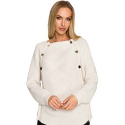 Sweter z Metalowymi Guzikami - Kość Słoniowa. Białe swetry nierozpinane damskie MOE, l, bez wzorów, z materiału, bez kołnierzyka, bez ramiączek. Za 254.90 zł.