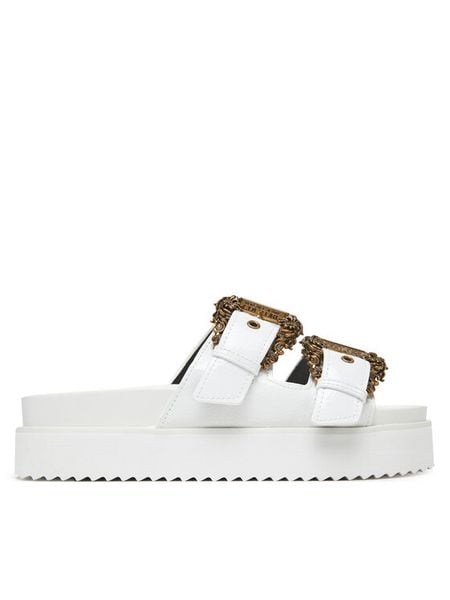 Versace Jeans Couture Klapki 78VA3SM1 Biały. Białe klapki damskie Versace Jeans Couture, bez wzorów, z jeansu, bez obcasa, bez zapięcia. Za 769.99 zł.