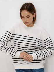 Bluza w paski z haftem - wielobarwny. Bluzy damskie Reserved, l, bez wzorów, z bawełny, bez ramiączek, bez kaptura. Za 89.99 zł.