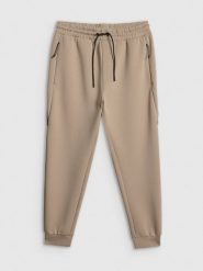 4F Spodnie dresowe joggery męskie - beżowe S. Brązowe spodnie materiałowe męskie 4F, bez wzorów, z dresówki. Za 159.99 zł.