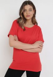 Czerwony T-shirt Ammi. Czerwone t-shirty damskie Born2be, m, bez wzorów, z bawełny, bez kołnierzyka, bez ramiączek. Za 19.99 zł.