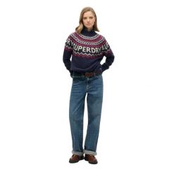 Wzorzysty sweter jacquard damski Superdry. Niebieskie swetry nierozpinane damskie Superdry, na zimę, s, z aplikacjami, z dzianiny, klasyczne, bez kołnierzyka, bez ramiączek. Za 344.50 zł.