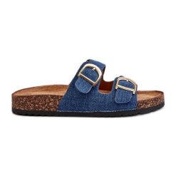 Jeansowe Damskie Klapki Na Korkowej Platformie Z Paskami Ciemnoniebieskie Doretta. Niebieskie klapki damskie na lato, bez wzorów, z jeansu, casualowe, bez obcasa, bez zapięcia. Za 125.58 zł.