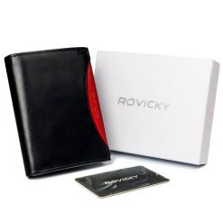 Portfel męski czarny z czerwoną wstawką Rovicky 1537-03-BOR-1225 BLA. Czarne portfele męskie ROVICKY, bez wzorów, ze skóry. Za 67.99 zł.