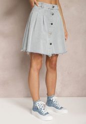 Jasnoniebieska Jeansowa Spódnica Mini z Zakładkami Hollette. Niebieskie spódnice damskie Renee, m, z aplikacjami, z jeansu, eleganckie, mini. Za 49.99 zł.