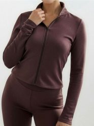 Krótka rozpinana bluza ze stójką Gym Hard - brązowy. Brązowe bluzy damskie Sinsay, l, bez wzorów, sportowe, bez ramiączek, bez kaptura. Za 59.99 zł.
