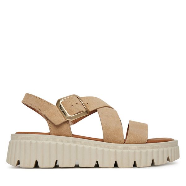 Sandały Tamaris. Brązowe sandały damskie Tamaris, bez wzorów, bez obcasa, na koturnie, bez zapięcia. Za 259.99 zł.