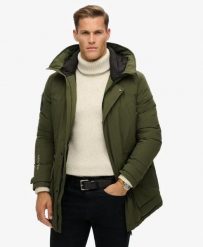 Superdry City Padded Parka Coat – Luźny krój, ocieplana. Zielone parki męskie Superdry, m, bez wzorów, z materiału, bez kołnierzyka, z kapturem. Za 822.05 zł.
