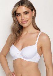 Biały Biustonosz z Usztywnionymi Miseczkami Zapinany na Haftki na Regulowanych Odpinanych Ramiączkach Lucicella. Białe biustonosze Born2be, bez wzorów. Za 19.99 zł.