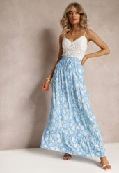 Niebieska Bawełniana Spódnica Maxi w Kwiaty Eile. Niebieskie spódnice damskie Renee, s, bez wzorów, z bawełny, maxi. Za 49.99 zł.