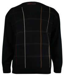 Sweter Czarny, w Kratkę, Dekolt w Serek (V-neck) -KINGS- Męski, Elegancki. Czarne swetry męskie Kings, m, bez wzorów, z bawełny, eleganckie, bez kołnierzyka, bez ramiączek. Za 167.00 zł.
