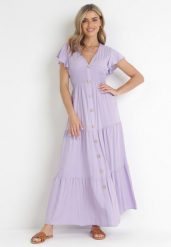 Fioletowa Sukienka z Wiskozy Heeny. Fioletowe sukienki damskie Born2be, na lato, l, z aplikacjami, z wiskozy, bez kołnierzyka, bez ramiączek, maxi. Za 84.99 zł.