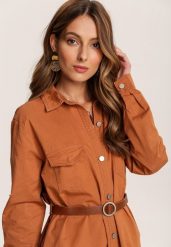 Ciemnobeżowa Sukienka Iylah. Brązowe sukienki damskie Renee, l, bez wzorów, bez kołnierzyka, bez ramiączek, mini, szmizjerki. Za 119.99 zł.