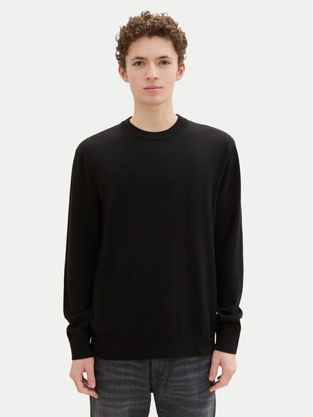 Tom Tailor Denim Sweter 1042509 Czarny Regular Fit. Czarne swetry męskie TOM TAILOR DENIM, m, bez wzorów, z bawełny, bez kołnierzyka, bez ramiączek. Za 159.99 zł.